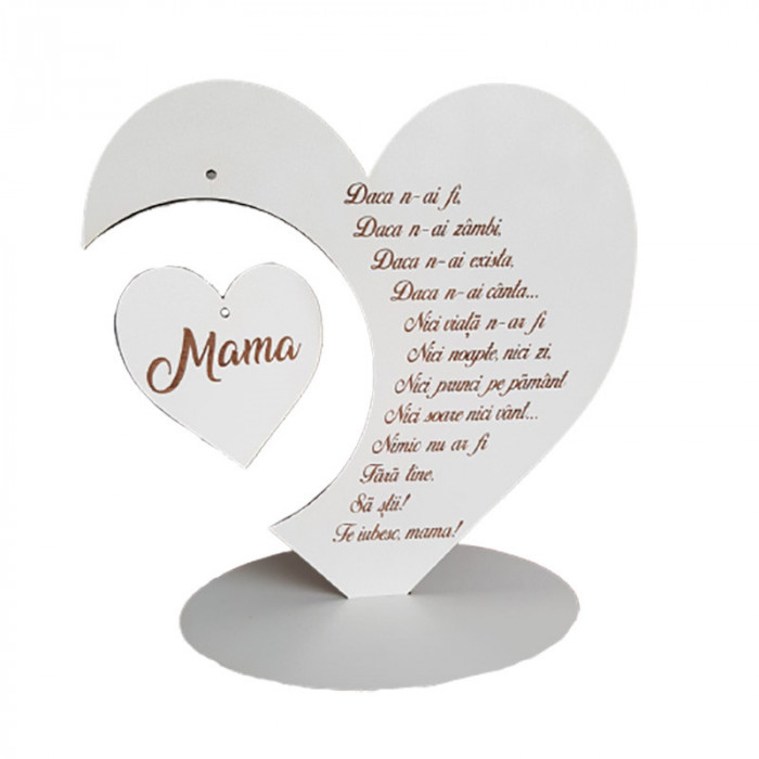 Decoratiune inima mesaj Mama, lemn, 20 cm