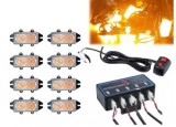 Set 8 Stroboscoape Auto 2 LED 12V Portocalii, 20 Moduri - Alarma, Flash, Lumina Intermitenta