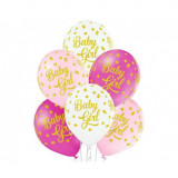 Set 6 baloane asortate cu buline latex Baby Girl 30 cm, Godan