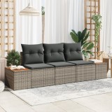 Set de Canapea pentru Grădină vidaXL &icirc;n 3 Piese cu Pernă Gri Poli Ratan Acacia, Canapea de Grădină vidaXL cu Stocare &amp; Pernă Gri Poli Ratan