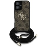 Husa pentru iPhone 16 Plus - Guess Hardcase 4G Big Logo with Cord Strap (GUHCP16MP4GMGCRW) - Brown