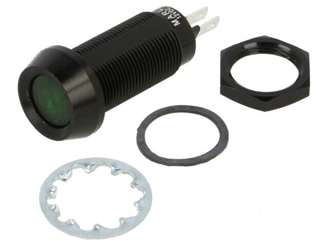 Lampă de control LED verde 12VDC &Oslash;12,7mm IP67