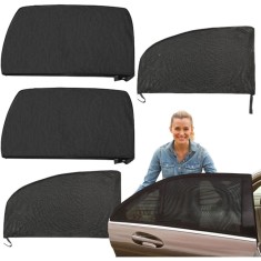 Set 4 bucati parasolar auto tip husa, anti-tantari si anti-UV, din tesatura de nailon foarte elastica, negru
