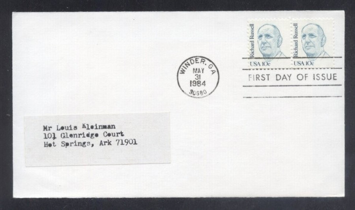 United States 1984 Richard Russell x 2 FDC K.723