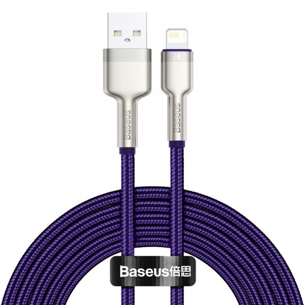 Cablu Date si Incarcare USB-A - Lightning Baseus Cafule Metal Series, 18W, 2m, Mov CALJK-B05