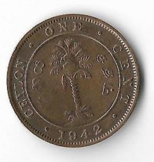 Moneda 1 cent 1942 - Ceylon foto