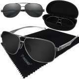 Ochelari de soare polarizati Trizand UV400, negri argintii