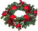 Coronita de Advent rosie MagicHome, 41 cm, cu suporturi pentru lumanari