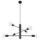 Candelabru Duomo Negru Oțel 6 Becuri Neregulate Mansardă De Interior