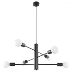 Candelabru Duomo Negru Oțel 6 Becuri Neregulate Mansardă De Interior