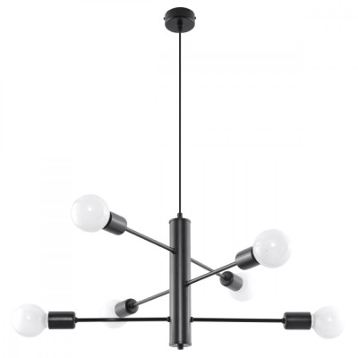 Candelabru Duomo Negru Oțel 6 Becuri Neregulate Mansardă De Interior foto