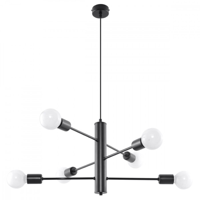 Candelabru Duomo Negru Oțel 6 Becuri Neregulate Mansardă De Interior
