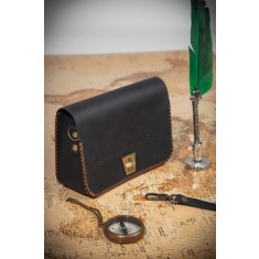 Geanta dama din piele naturala,handmade, NEAGRA, lucrata si cusuta manual, Sarah, Produsa in Romania