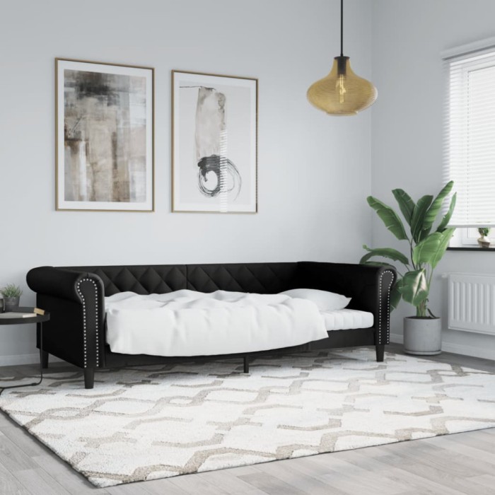 vidaXL Cadru de pat, negru, 90x200 cm, piele ecologică