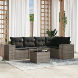Cumpara ieftin Set mobilier grădină cu perne, 6 piese, gri, poliratan