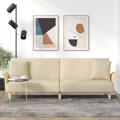 vidaXL Canapea extensibilă cu cotiere, crem, material textil foto