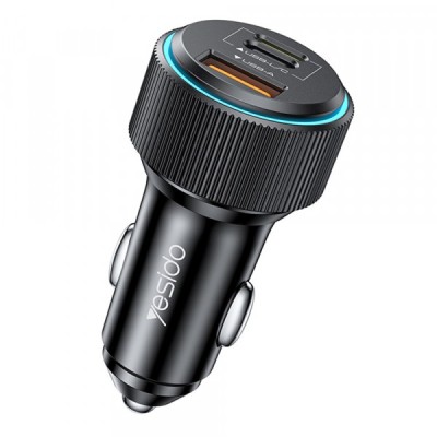 Incarcator Auto Cu Cablu Lightning Yesido Y60, 38W, 3A, 1 x USB-A - 2 x USB-C, Negru foto