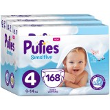 Scutece Pufies Sensitive, 4 Maxi, Monthly Pack, 9-14 kg, 168 buc