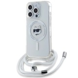 Husa MagSafe pentru Apple iPhone 15 Pro, Karl Lagerfeld, IML Crossbody Choupette&#039;s Head with Strap, Transparenta