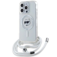 Husa MagSafe pentru Apple iPhone 15 Pro Max, Karl Lagerfeld, IML Crossbody Choupette&#039;s Head with Strap, Transparenta