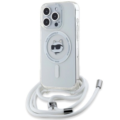 Husa MagSafe pentru Apple iPhone 15 Pro, Karl Lagerfeld, IML Crossbody Choupette&amp;#039;s Head with Strap, Transparenta foto