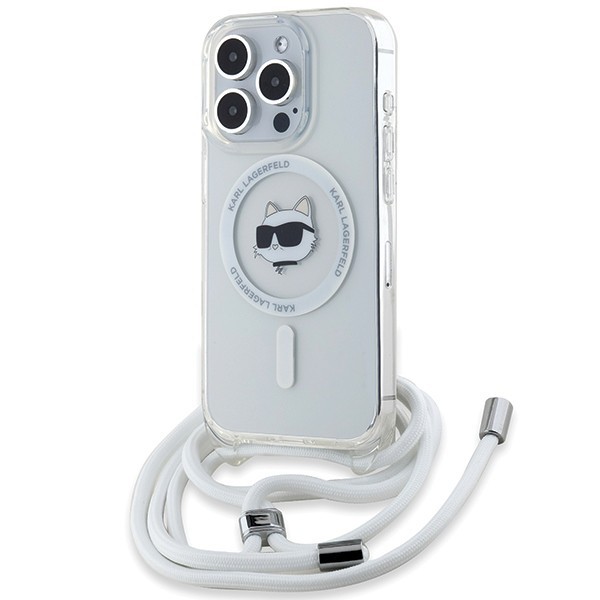 Husa MagSafe pentru Apple iPhone 15 Pro, Karl Lagerfeld, IML Crossbody Choupette&#039;s Head with Strap, Transparenta