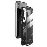 Husa iPhone XS Max - Sticla Fata+Spate 360 grade, Cadru metalic cu magneti, Neagra, Universal