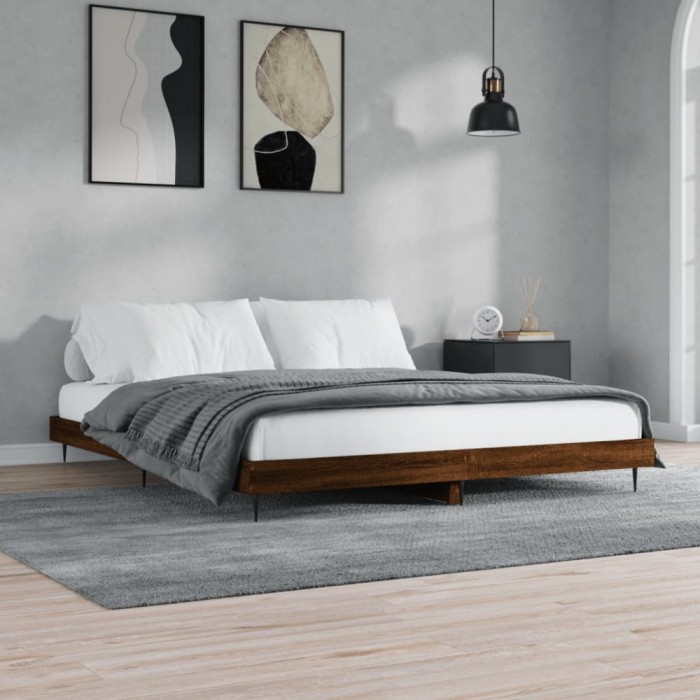 Gossi cadru de pat, stejar maro, 200x200 cm, lemn prelucrat