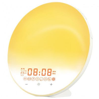 Lampa LED Inteligenta, Radio FM cu Ceas si Alarma, Simulare Rasarit &amp;amp; Apus de Soare, Sunete albe, 7 culori LED, Smart Wake-up light, Port USB foto