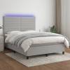 VidaXL Pat cu arcuri, saltea și LED, gri deschis, 140x190 cm, textil 3134949