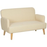 HOMCOM Canapea de două locuri, compactă, material prietenos cu pielea, p&acirc;nă la 240 kg, 130x74x79 cm, alb crem | Aosom Romania