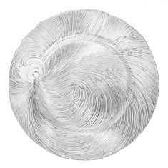 Platou Decorativ Crăciun, Rotund, Sticlă, Reliefat, Argintiu, 33x2 cm