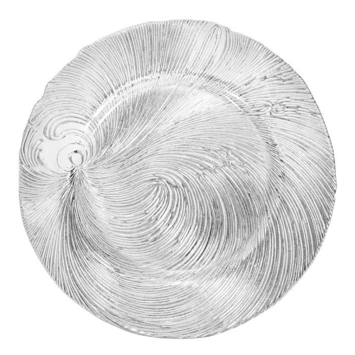Platou Decorativ Crăciun, Rotund, Sticlă, Reliefat, Argintiu, 33x2 cm