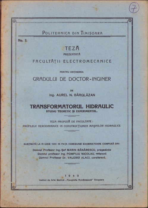 HST 471SP Teză doctorat academician Aurel B&acirc;rglăzan 1940 Timișoara