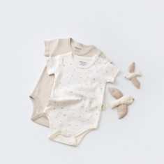 Set 2 body-uri bebe unisex -100% bumbac organic - Ecru cu buline, BabyCosy (Marime: 18-24 Luni)