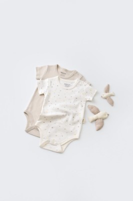 Set 2 body-uri bebe unisex -100% bumbac organic - Ecru cu buline, BabyCosy (Marime: 18-24 Luni) foto