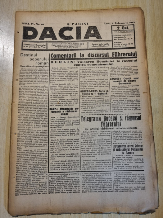 Dacia 2 februarie 1942-discursul lui hitler,stiri din deva,stiri de pe front