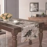 Runner Decorativ de Crăciun Gri Bej cu Brad și Stele, CMCLASS