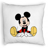 Perna Decorativa Fluffy, Model copii Mickey Mouse, 40x40 cm, Alba, Husa Detasabila, Burduf