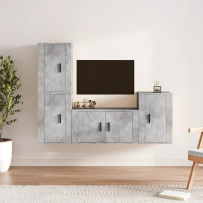 vidaXL Set dulap TV, 4 piese, gri beton, lemn prelucrat foto