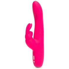 Vibrator Happy Rabbit Slimline Curve Rabbit, 15 Moduri Vibratii, Silicon, USB, Roz, 20 cm