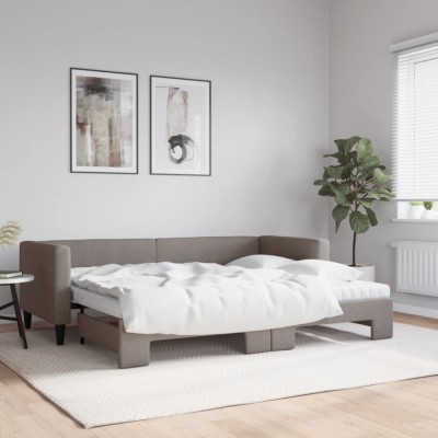 vidaXL Pat de zi cu extensie și saltele, gri taupe, 80x200 cm, textil 3196594 foto