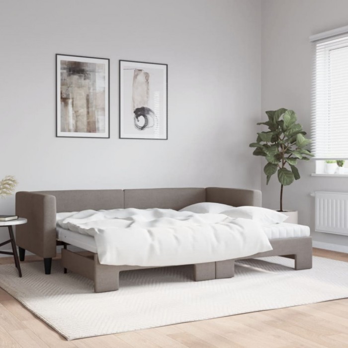 vidaXL Pat de zi cu extensie și saltele, gri taupe, 80x200 cm, textil 3196594