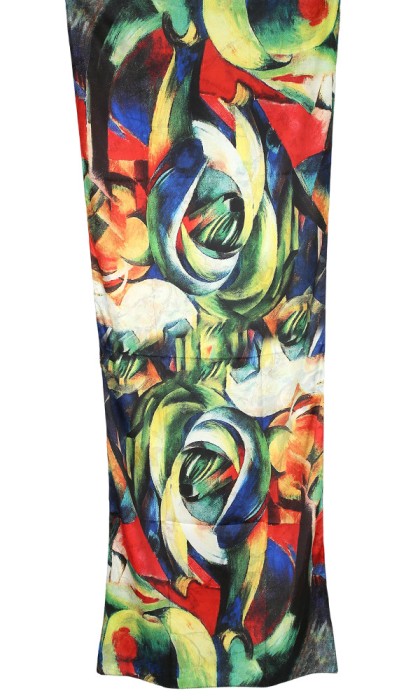 Esarfa tip sal doua fete pictata multicolor, Dacali, matase, verde 02