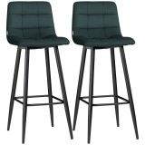 HOMCOM Set de 2 taburete de bar design cu suprafață din catifea capitonată și picioare din oțel &icirc;nălțime 77 cm verde &icirc;nchis | Aosom Romania