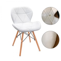 Scaun de bucatarie in stil scandinav, inaltime 72 cm, lemn si PVC, tapiterie alba piele ecologica, RESIGILAT