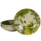 Set 4 farfurii adanci, 21 cm, Hawaii, Crem deschis cu frunze verzi