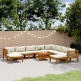 vidaXL Set mobilier grădină cu perne crem 11 piese lemn masiv acacia 3086942