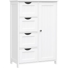 Dulap baie, Artool, MDF, 2 rafturi, 4 sertare, 1 usa, alb, 55x30x82 cm