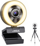 21 Cameră web JIGA 1080P cu microfon și inel luminos, cameră web pentru streamin